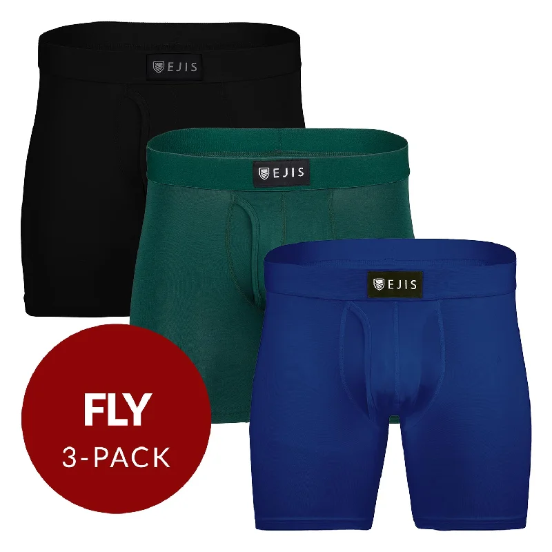 High - rise men's boxer briefs for extra supportSweat Proof Men's Boxer Briefs with Fly - Mix 3-Pack (Black, Green, Navy)