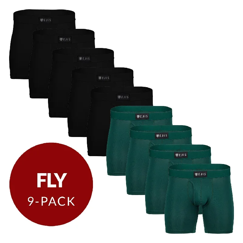 Men's boxer briefs with a soft elastic leg bandSweat Proof Men's Boxer Briefs with Fly - Mix 9-Pack (5x Black, 4x Green)