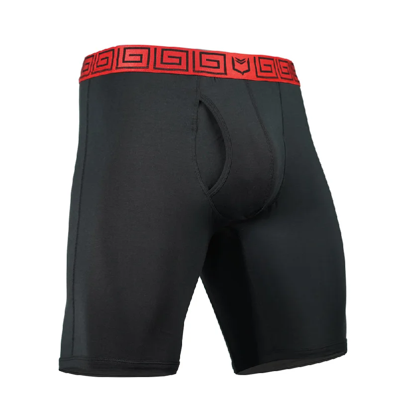 Patterned men's boxer briefs, such as stripes or checksSHEATH V Men's 8" Sports Performance Boxer Brief Patterned men's boxer briefs, such as stripes or checksSHEATH V Men's 8" Sports Performance Boxer Brief