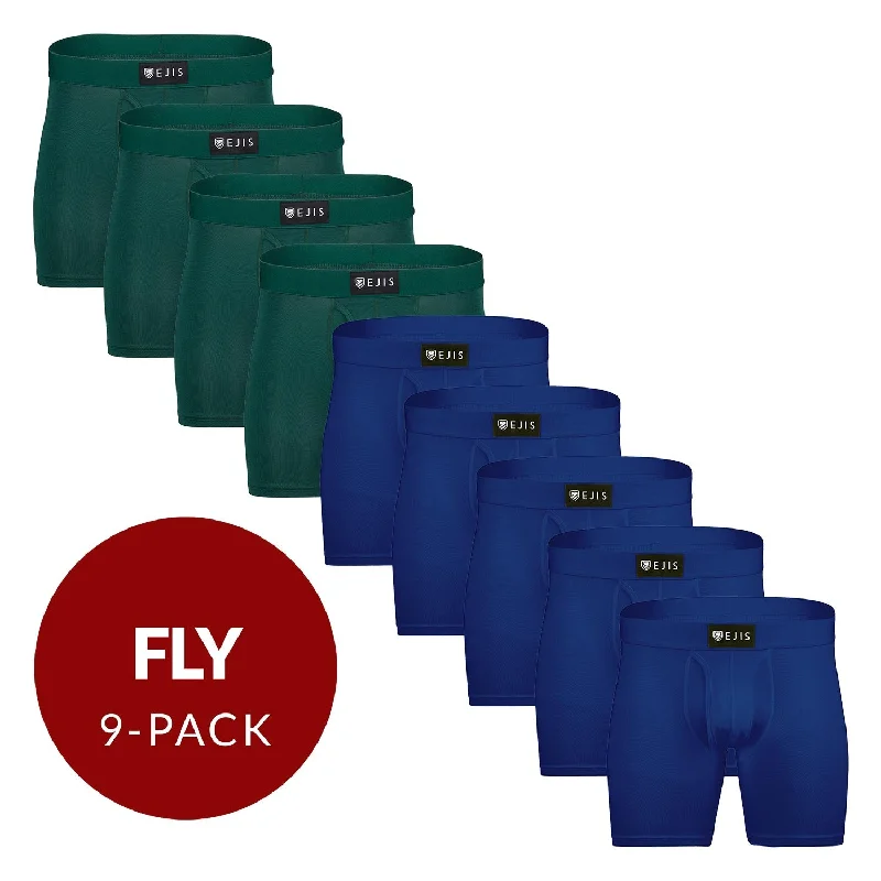 Breathable cotton men's boxer briefs for everyday wearSweat Proof Men's Boxer Briefs with Fly - Mix 9-Pack (4x Green, 5x Navy)
