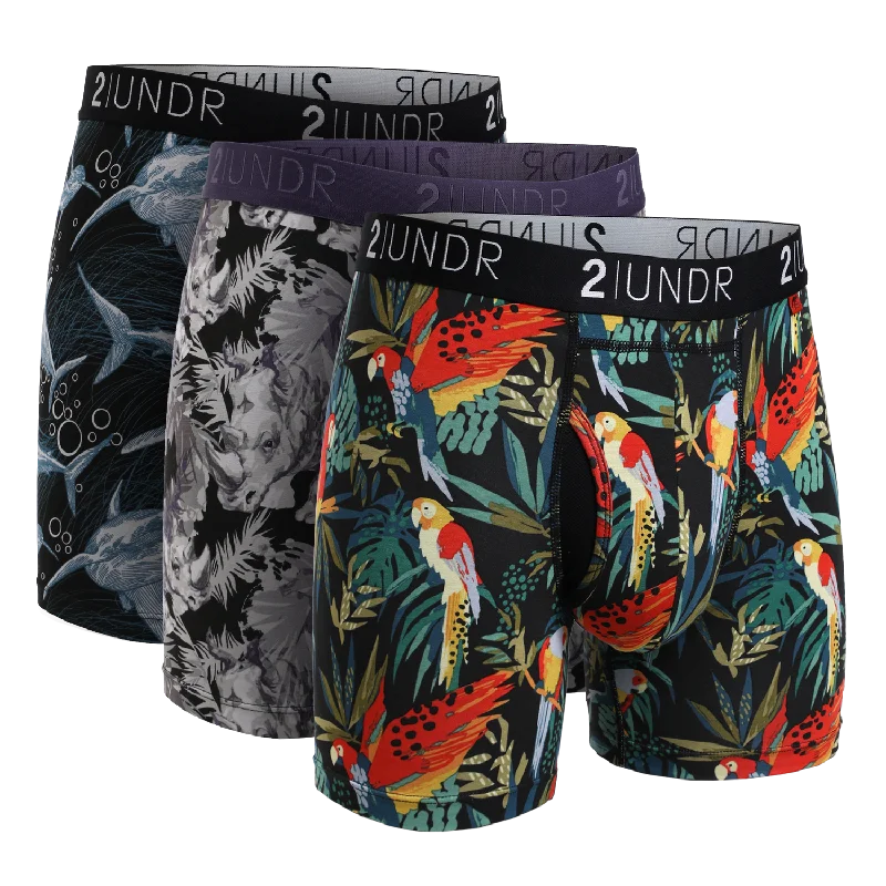 Low - rise men's boxer briefs for a modern silhouetteSwing Shift 6" Boxer Brief - 3 Pack Boxset - Great White - Rhino - Parrot Low - rise men's boxer briefs for a modern silhouetteSwing Shift 6" Boxer Brief - 3 Pack Boxset - Great White - Rhino - Parrot