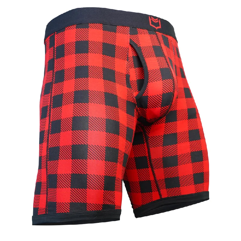 High - rise men's boxer briefs for extra supportSHEATH V Bamboo Plaid Men's 8" Sports Performance Boxer Brief High - rise men's boxer briefs for extra supportSHEATH V Bamboo Plaid Men's 8" Sports Performance Boxer Brief
