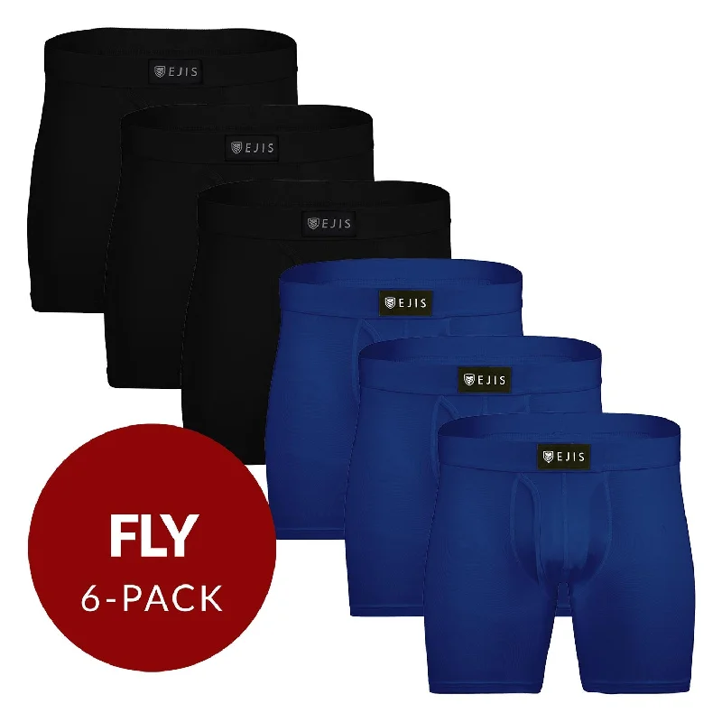 Solid - color men's boxer briefs in classic huesSweat Proof Men's Boxer Briefs with Fly - Mix 6-Pack (3x Black, Navy)