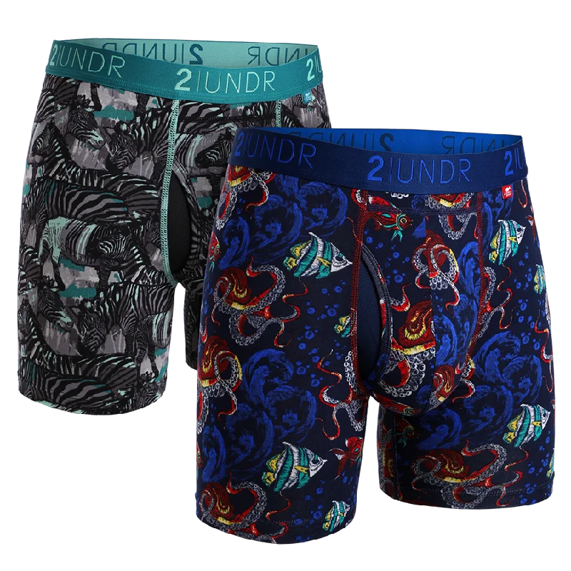 Men's boxer briefs with a contoured pouch for comfortSwing Shift 6" Boxer Brief - 2 Pack - Zebras - Squids Men's boxer briefs with a contoured pouch for comfortSwing Shift 6" Boxer Brief - 2 Pack - Zebras - Squids