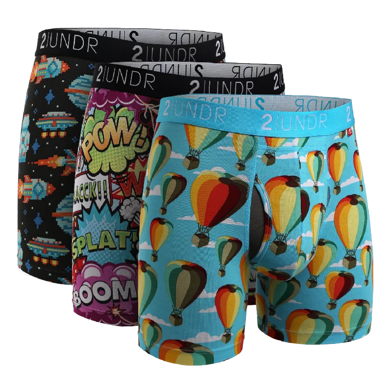 Microfiber men's boxer briefs for a smooth feelSwing Shift 6" Boxer Brief - 3 Pack Boxset - Galactica - Boom Time - Hot Air Microfiber men's boxer briefs for a smooth feelSwing Shift 6" Boxer Brief - 3 Pack Boxset - Galactica - Boom Time - Hot Air