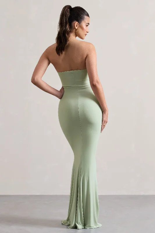 Ceremony | Pale Green Bandeau Fishtail Maxi Dress