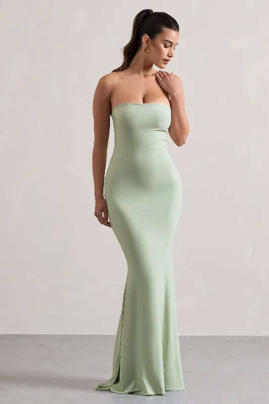 Ceremony | Pale Green Bandeau Fishtail Maxi Dress