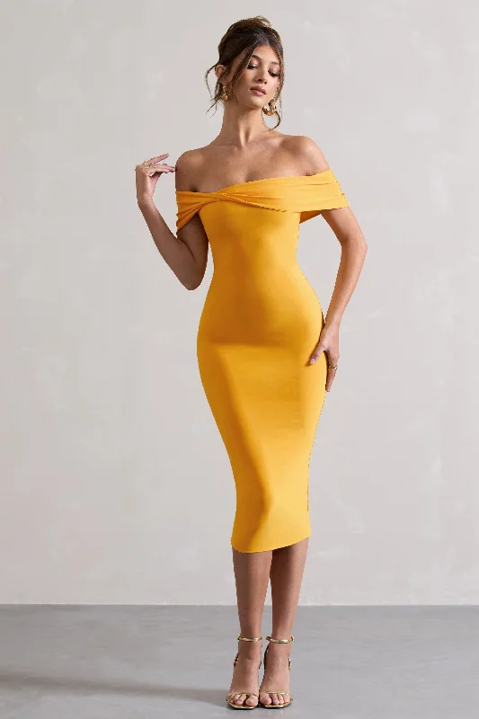 Keely | Mango Bodycon Twisted Bardot Midi Dress