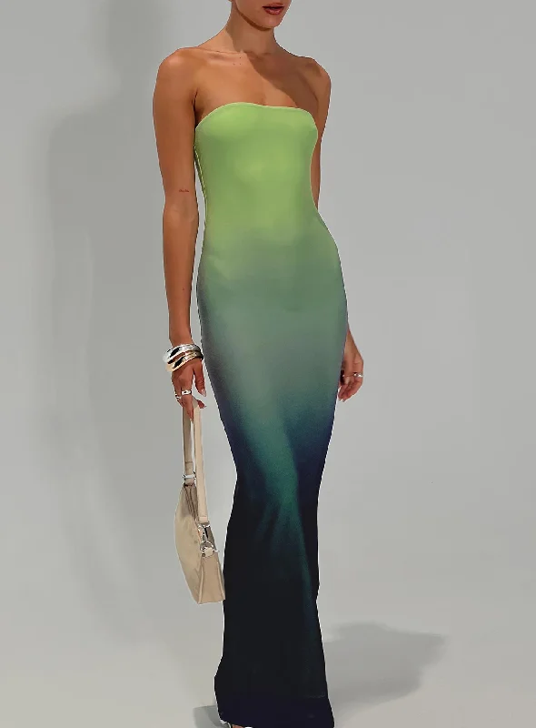 Stolen Love Strapless Maxi Dress Blue / Green Ombre