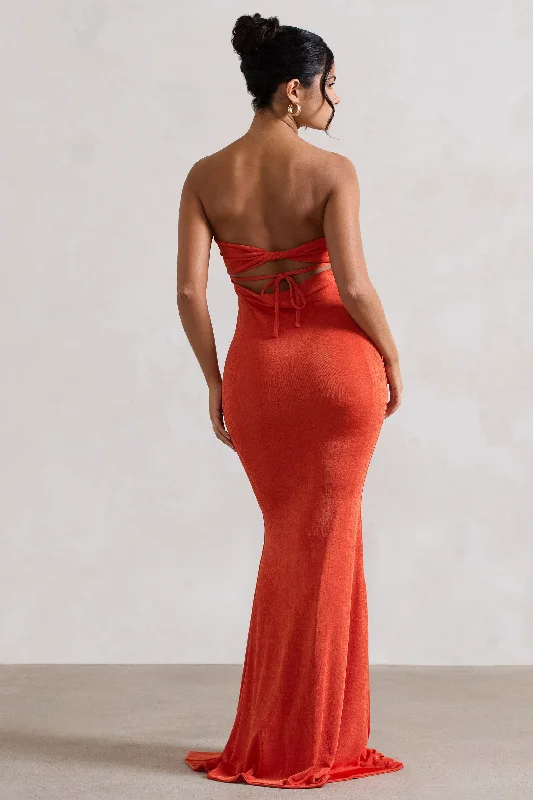 Wild Fantasy | Orange Bandeau Sweetheart Maxi Dress