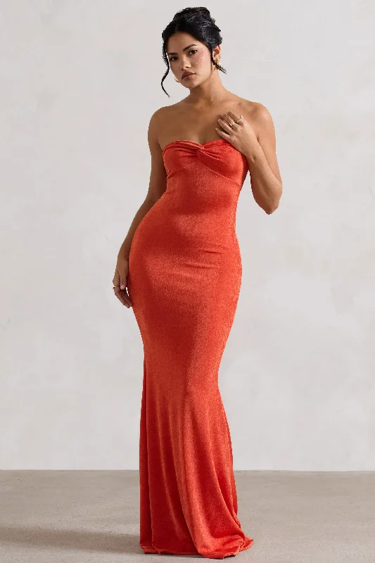 Wild Fantasy | Orange Bandeau Sweetheart Maxi Dress