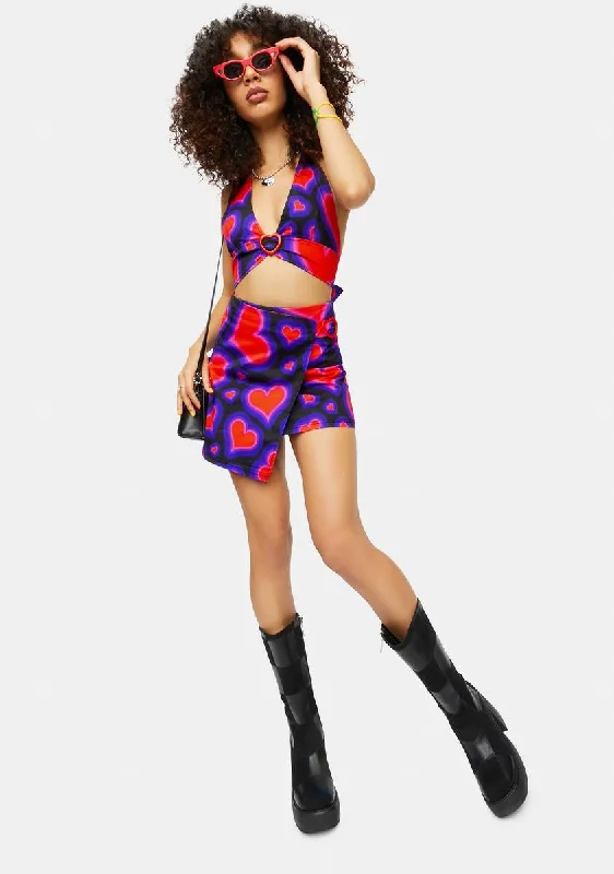 Electric Juice Heart Print Wrap Mini Skirt