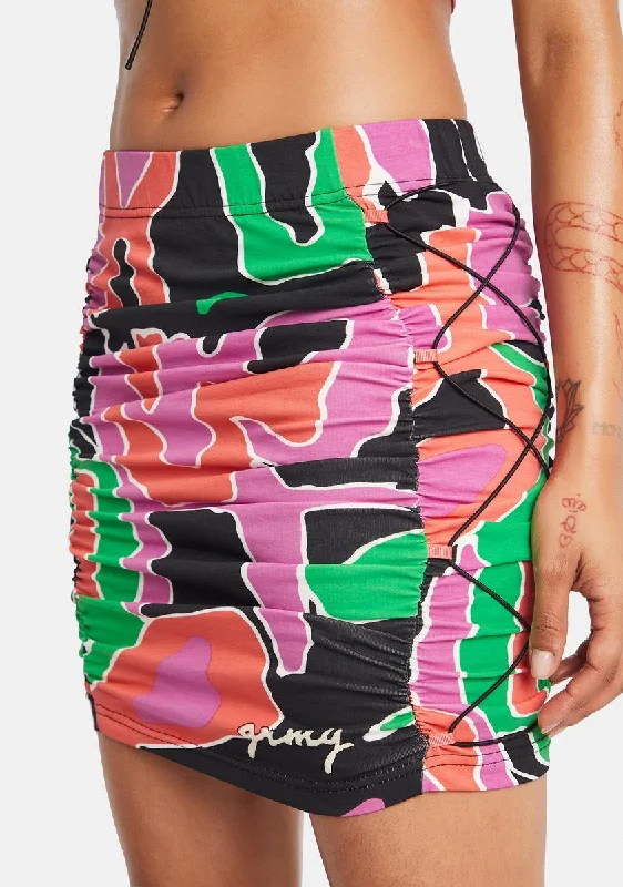 Multi Print Ruched Mini Skirt