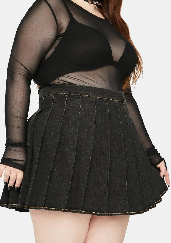 Plus Midnight Daring Denim Pleated Skirt