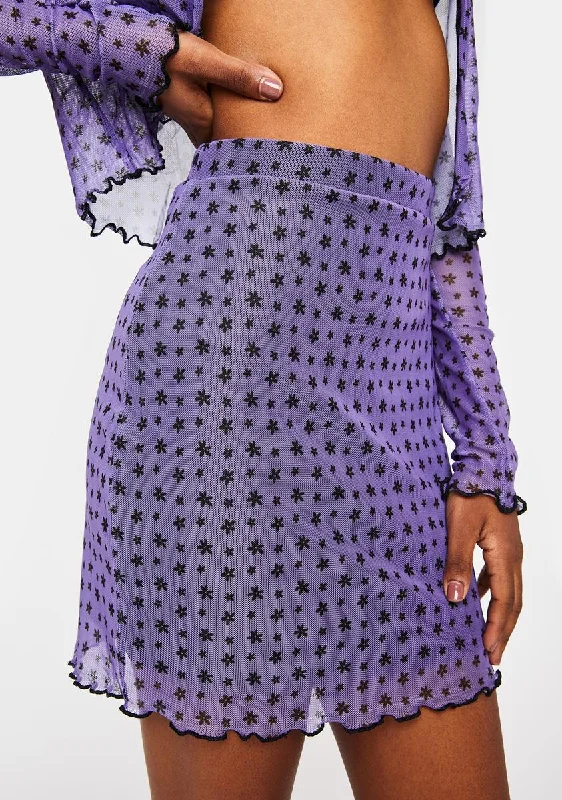 Purple Floral Mesh Mini Skirt