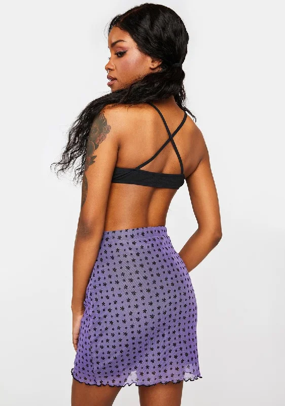 Purple Floral Mesh Mini Skirt