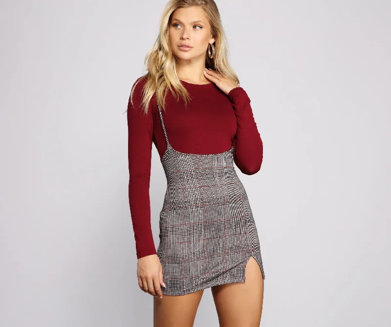 Sassy Plaid Suspender Mini Skirt