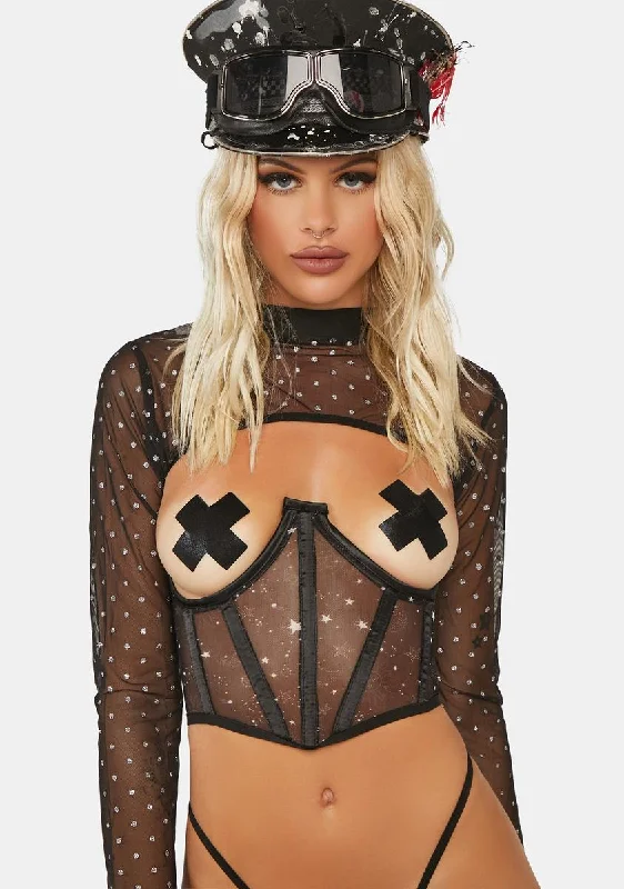 Lavish Celestial Mesh Open Cup Waist Cincher