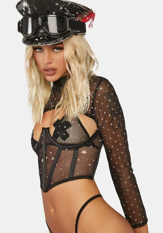 Lavish Celestial Mesh Open Cup Waist Cincher