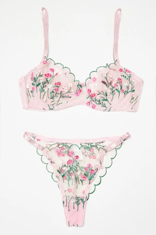 Pink Embroidery Lingerie Set