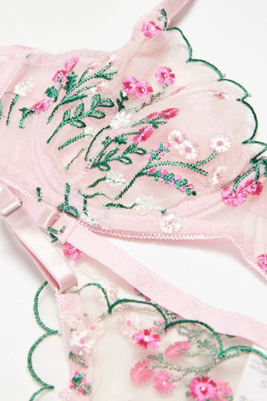 Pink Embroidery Lingerie Set