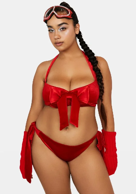 Plus Open Your Present Velvet Lingerie Set