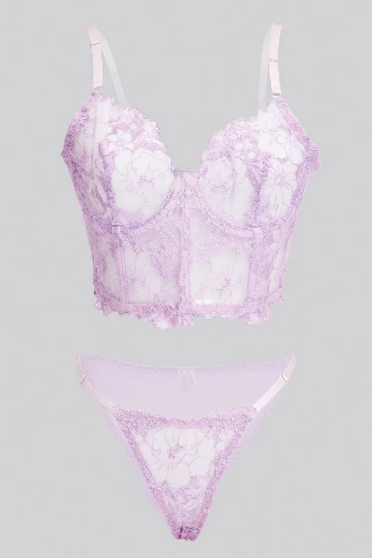 Purple Embroidered Lingerie Set