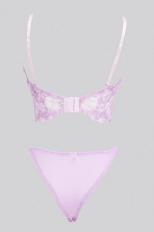 Purple Embroidered Lingerie Set