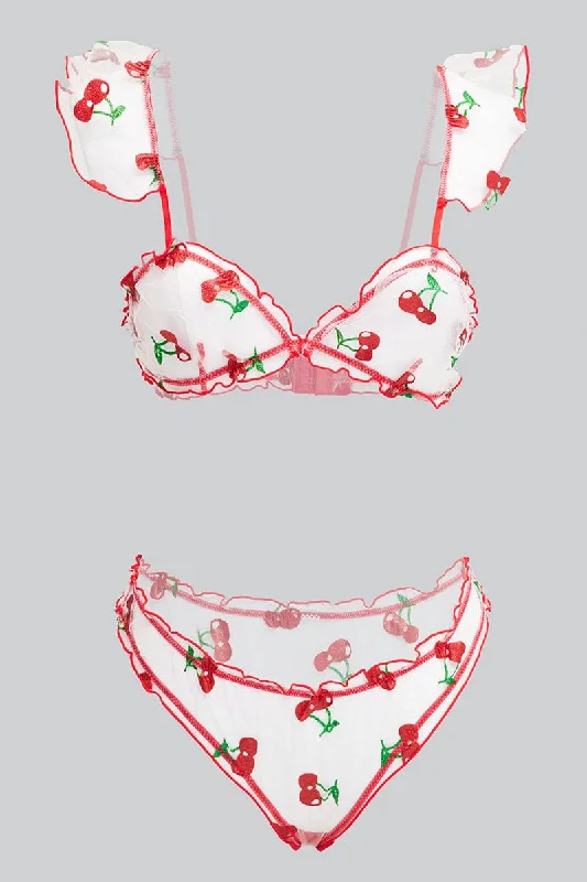 Red Cherry Embroidery Lingerie Set