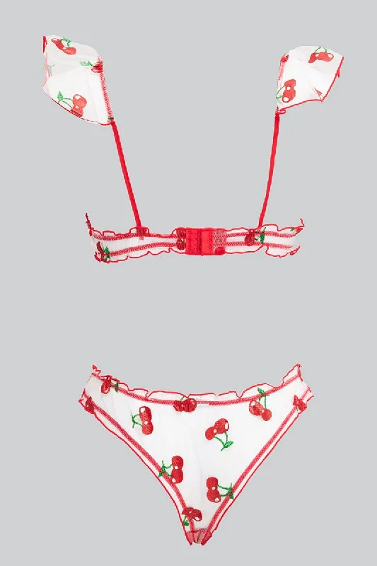 Red Cherry Embroidery Lingerie Set