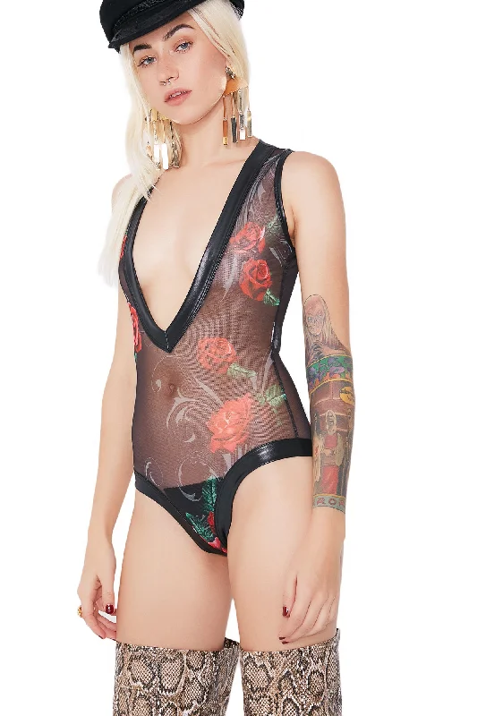 Take You Down Sheer Rose Bodysuit