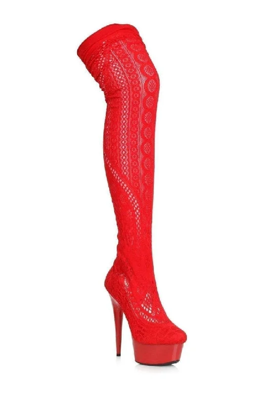 609-MEI Stripper Thigh Boot | Red Fabric