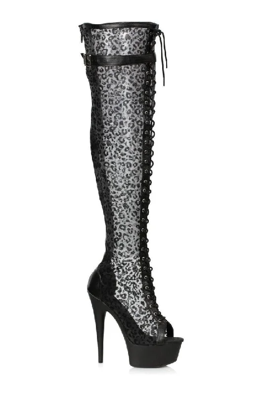 609-YASMIN Stripper Thigh Boot | Black Fabric