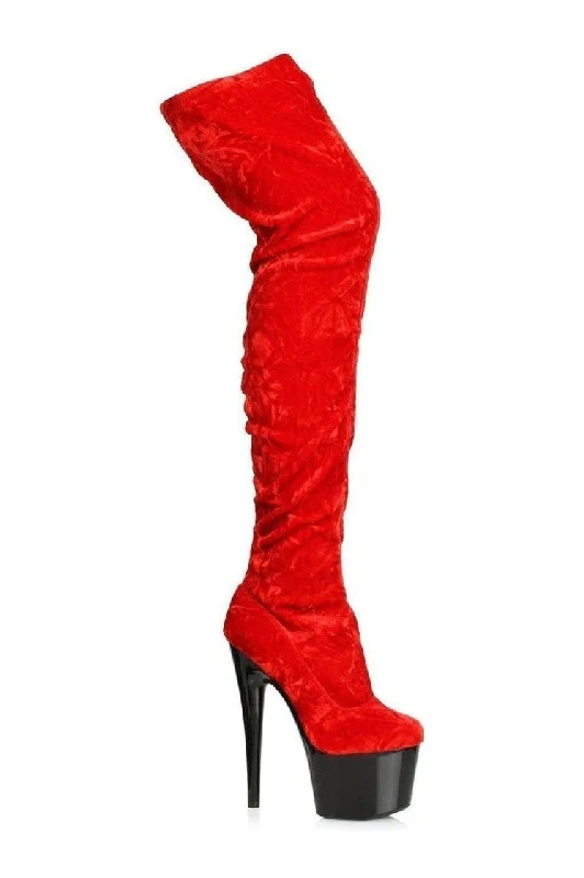 709-ZOEY Stripper Thigh Boot | Red Velvet