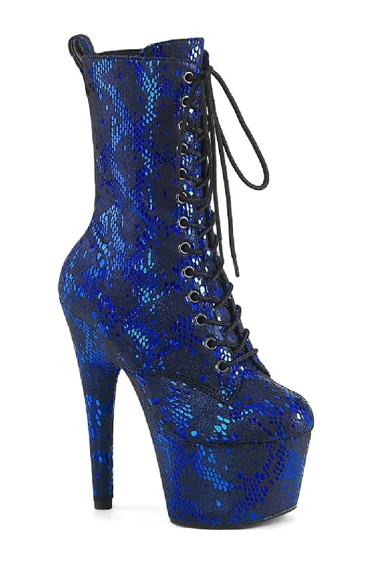 ADORE-1040SPF Blue Faux Snake Ankle Boot