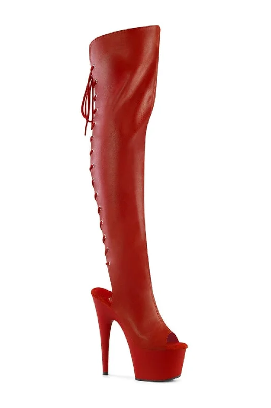 ADORE-3019 Red Faux Leather Knee Boot