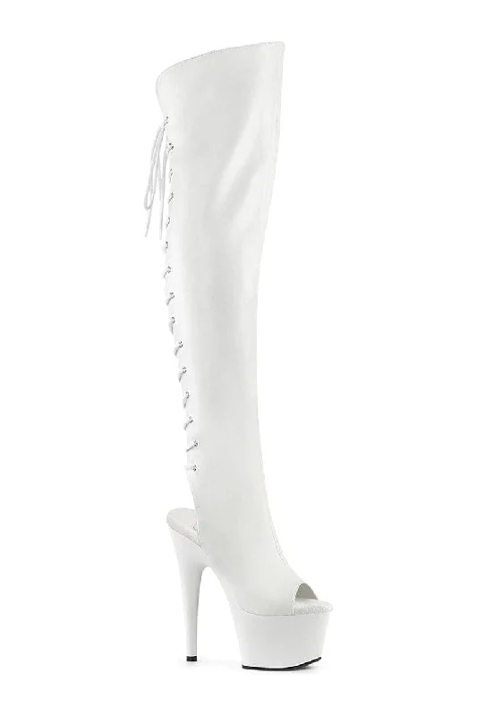 ADORE-3019 White Faux Leather Knee Boot