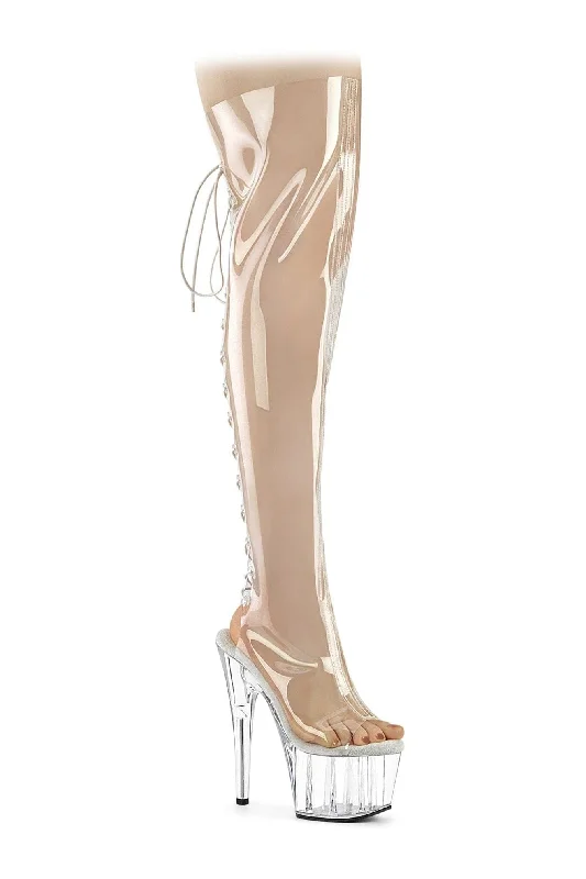 ADORE-3019C Clear Faux Leather Knee Boot