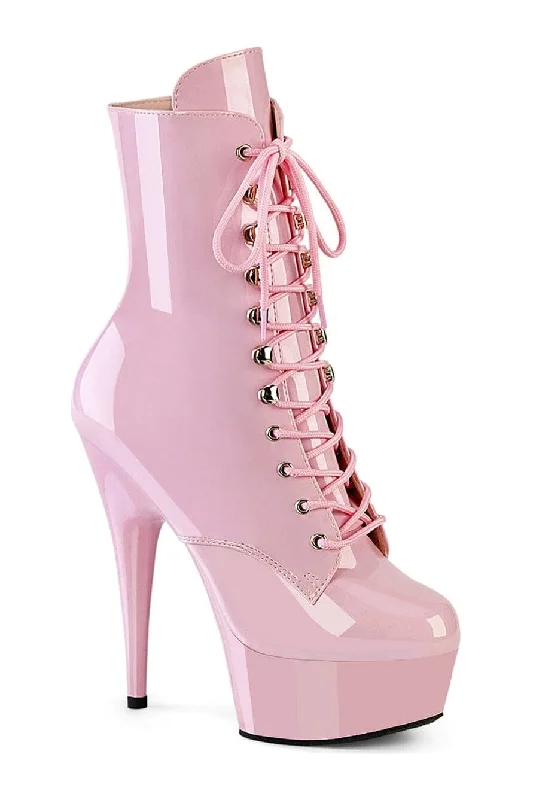 DELIGHT-1020 Pink Patent Ankle Boot