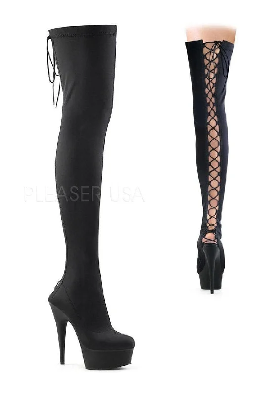 DELIGHT-3003 Platform Thigh Boot | Black Lycra