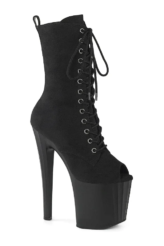 ENCHANT-1041FS Black Faux Suede Ankle Boot