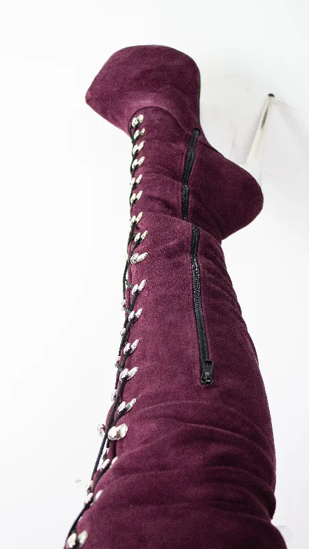 80 cms Burgundy  Extra Thigh High Military Boots