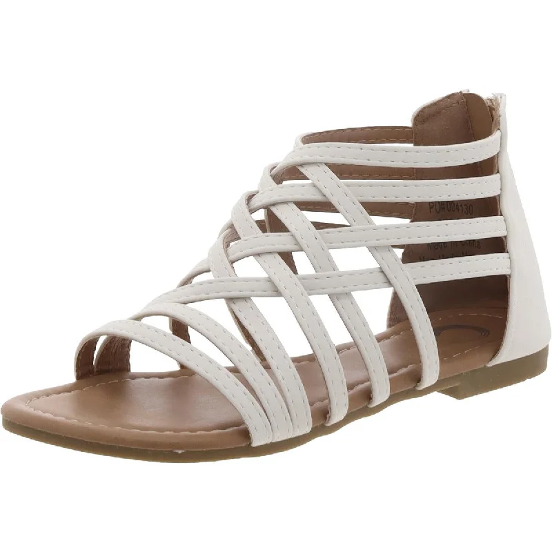 Womens Faux Leather Zipper Strappy Sandals