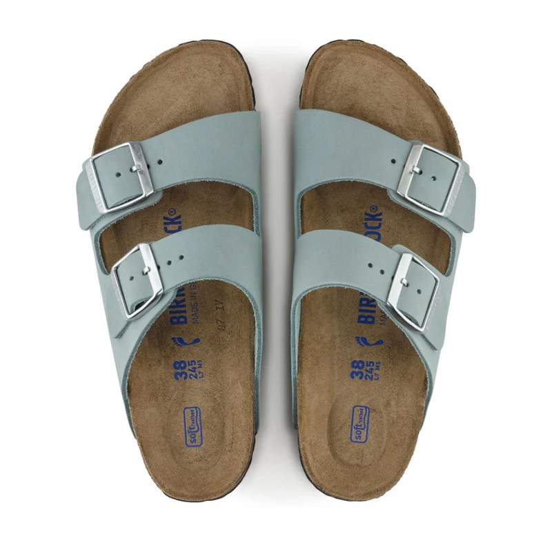 Birkenstock Arizona Soft Footbed Narrow Slide Sandal (Women) - Faded Aqua Nubuck