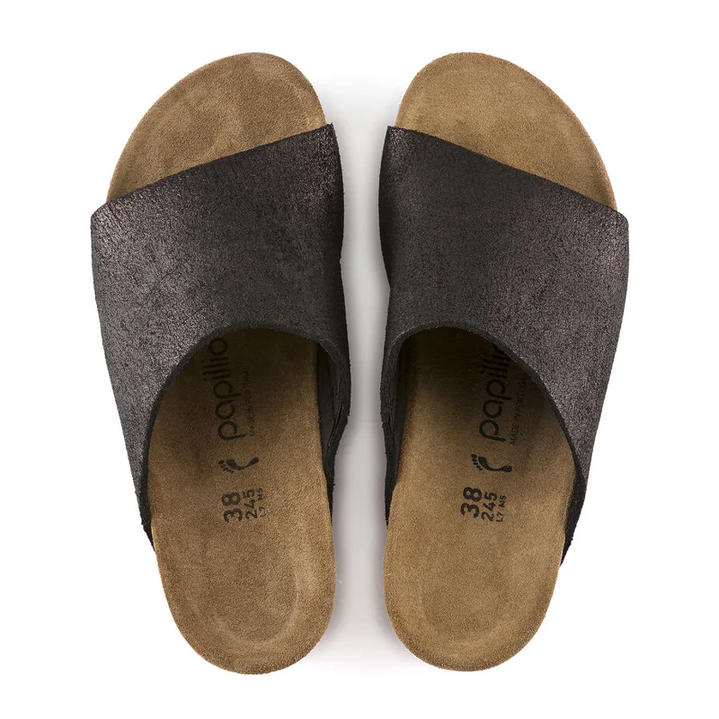 Birkenstock Namica Wedge Sandal (Women) - Washed Metallic Antique Black Suede