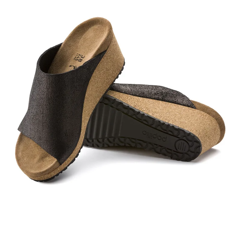 Birkenstock Namica Wedge Sandal (Women) - Washed Metallic Antique Black Suede