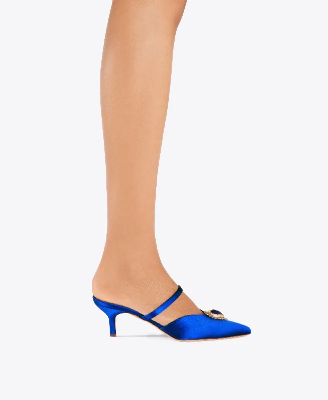 Marla 45 - Blue Satin Kitten Heels