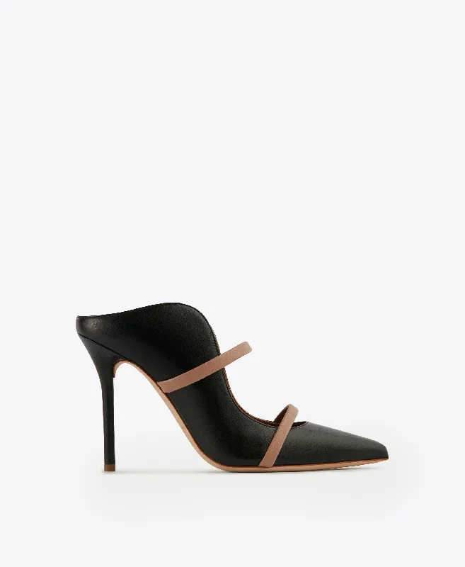 Maureen 100 - Black Nude Leather Stiletto Mule