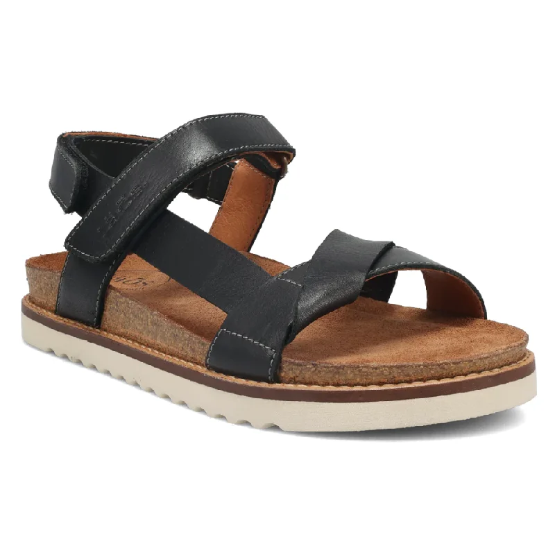 Taos Sideways Black Leather Sandal (Women's)