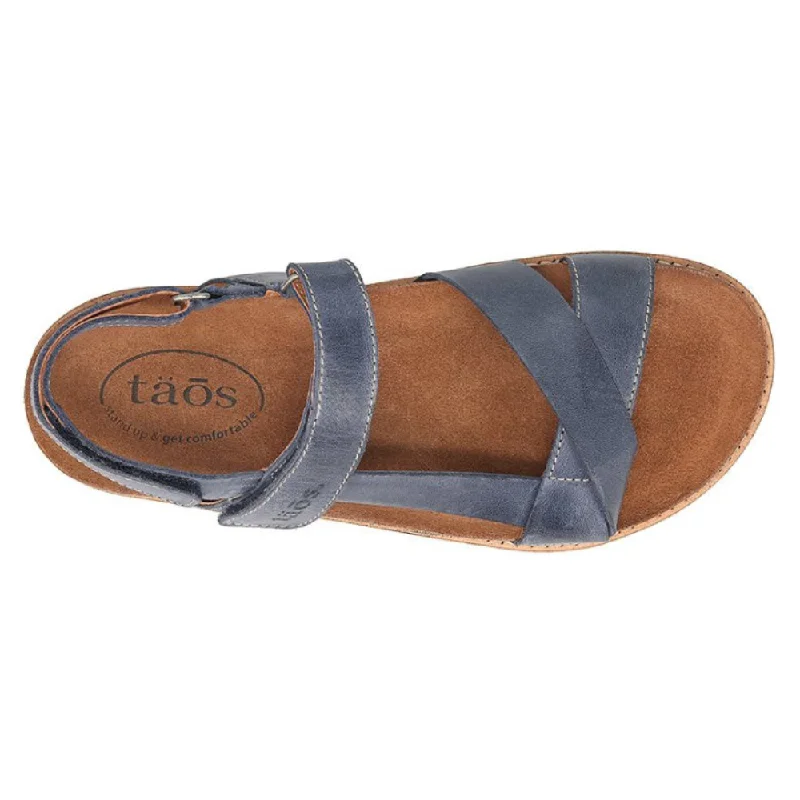 Taos Sideways Dark Blue Leather Sandal (Women's)